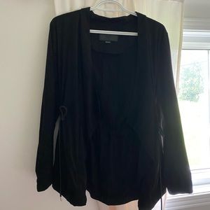 Black suede style jacket with drawstring wasit